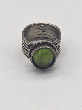 Silpada Sterling Silver 925 Green Glass Ribbed Band Daintree Ring R1463 Size 5.5